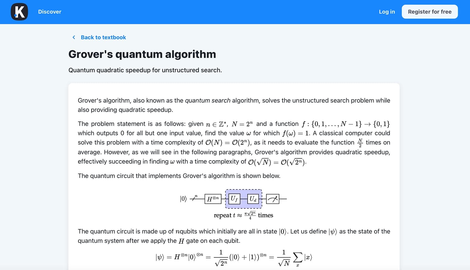 Textbook articole on Grover's algorithm